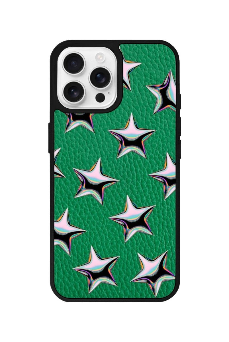 iPhone 16 Pro Stars Leather Vegan Deri Telefon Kılıfı Yeşil - SUMTHINCS