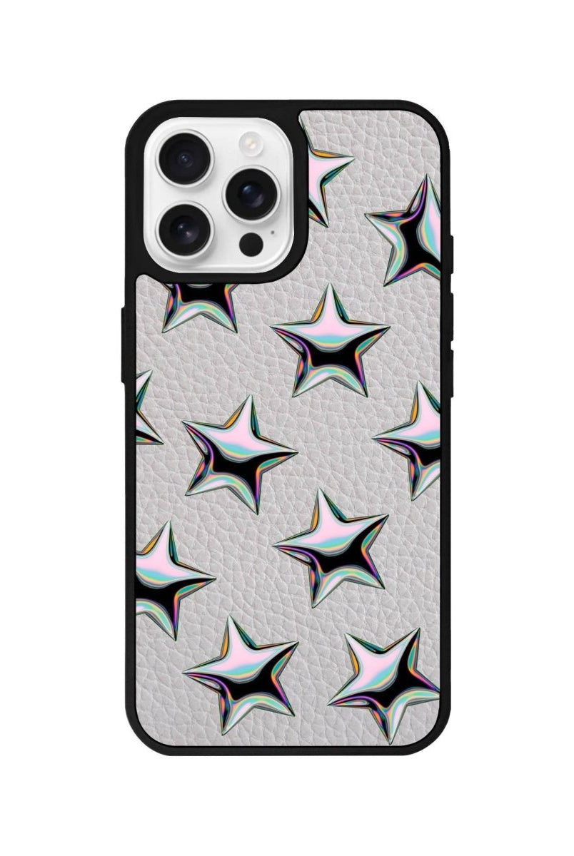 iPhone 16 Pro Stars Leather Vegan Deri Telefon Kılıfı Gri - SUMTHINCS
