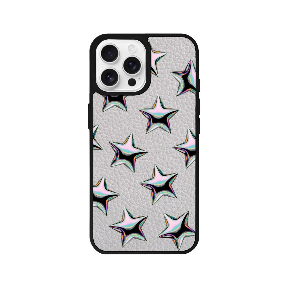 iPhone 16 Pro Stars Leather Vegan Deri Telefon Kılıfı Gri - SUMTHINCS