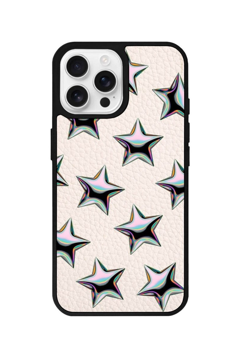 iPhone 16 Pro Stars Leather Vegan Deri Telefon Kılıfı Bej - SUMTHINCS
