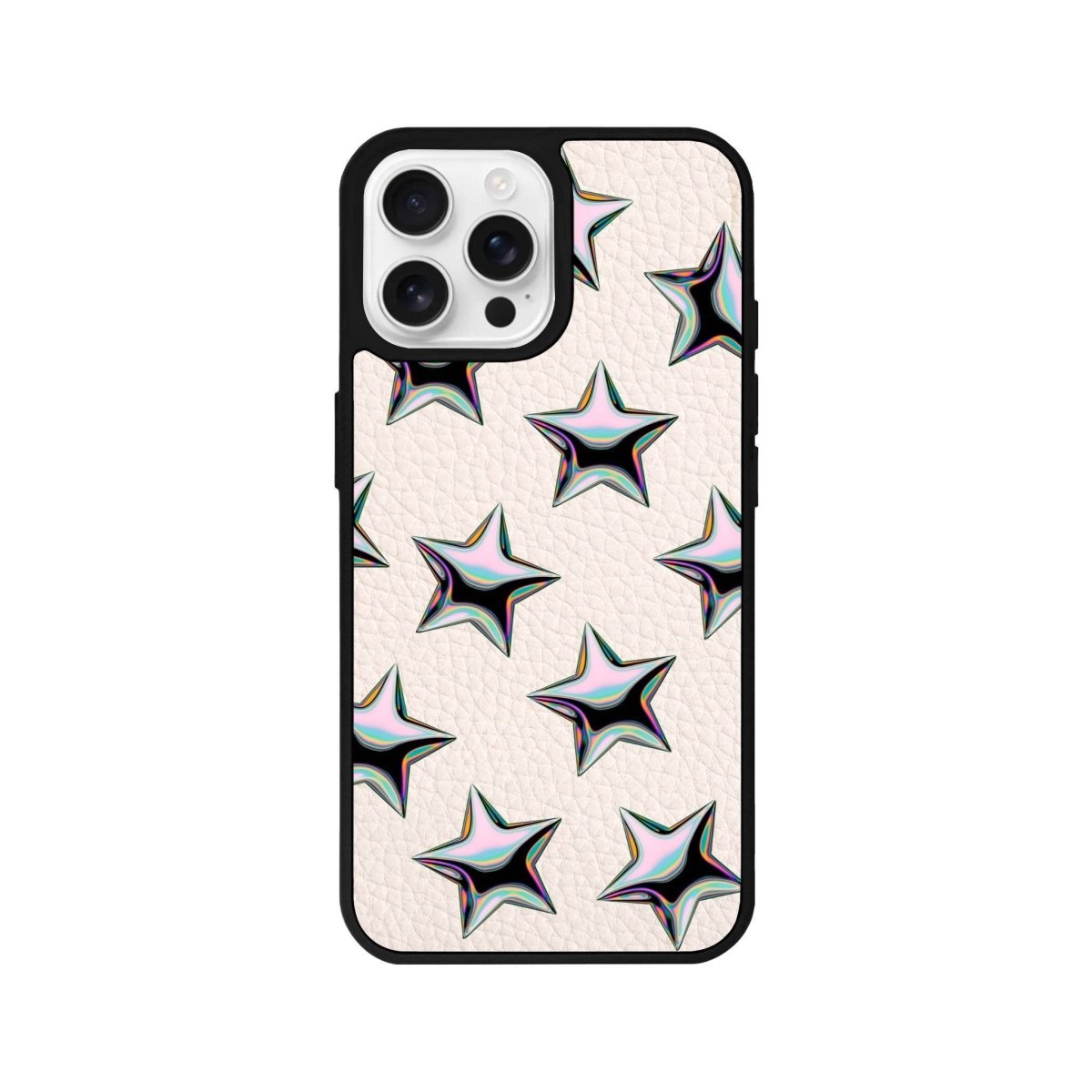 iPhone 16 Pro Stars Leather Vegan Deri Telefon Kılıfı Bej - SUMTHINCS