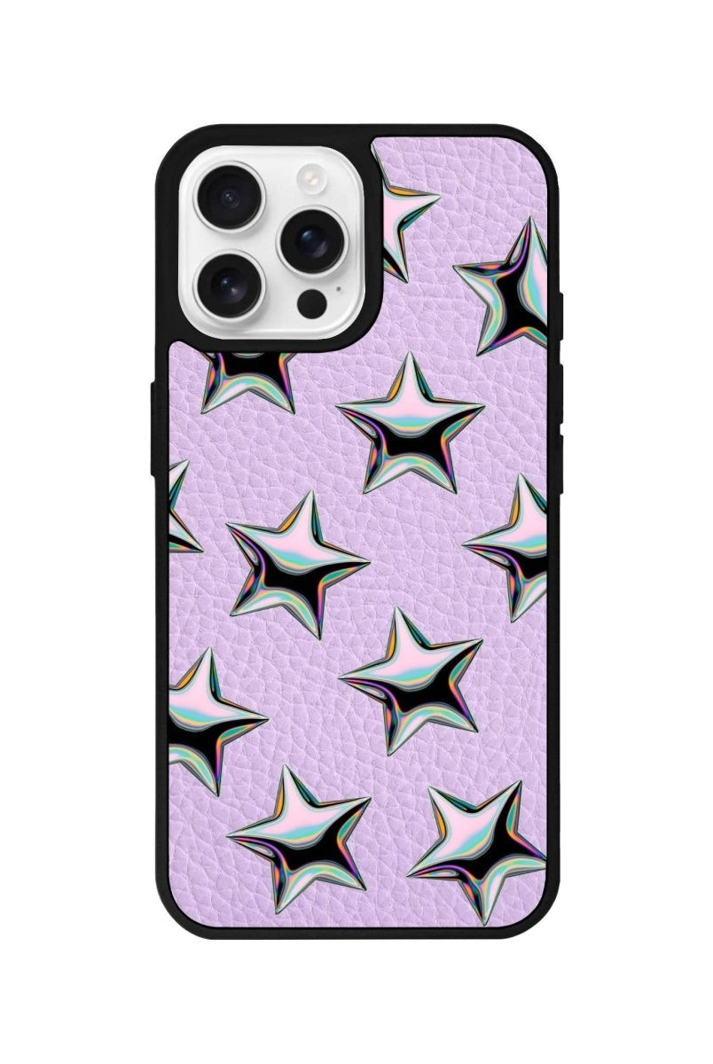 iPhone 16 Pro Stars Leather Vegan Deri Telefon Kılıfı Lila - SUMTHINCS