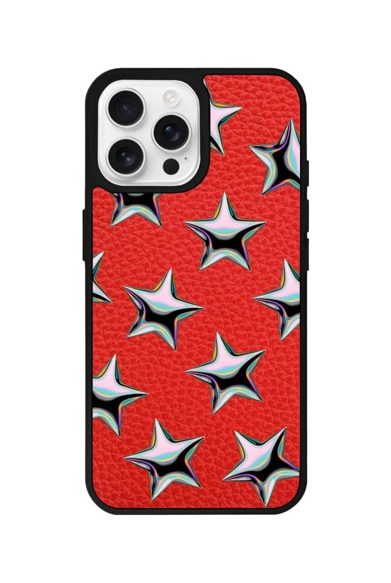 iPhone 16 Pro Stars Leather Vegan Deri Telefon Kılıfı Kırmızı - SUMTHINCS