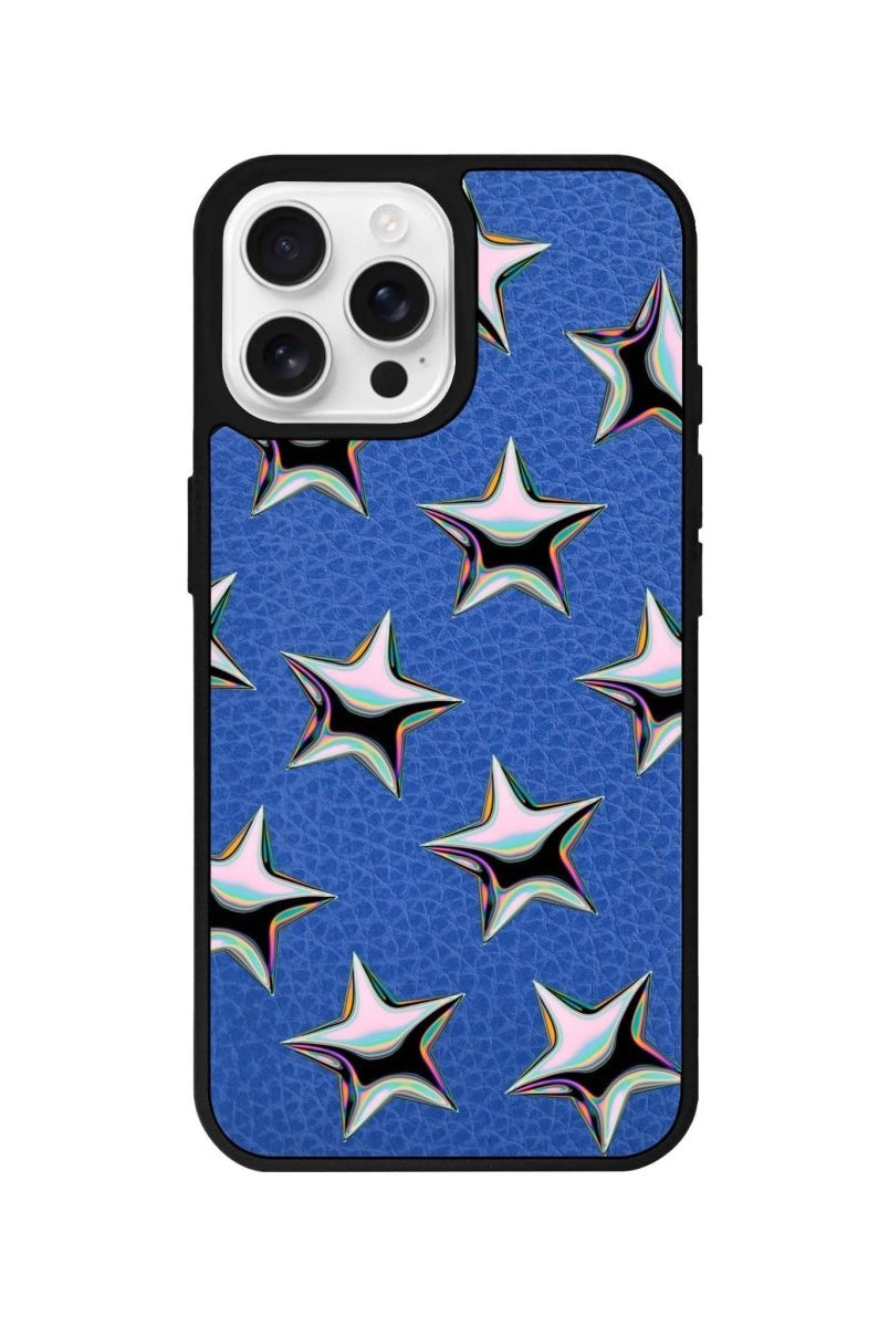 iPhone 16 Pro Stars Leather Vegan Deri Telefon Kılıfı Mavi - SUMTHINCS