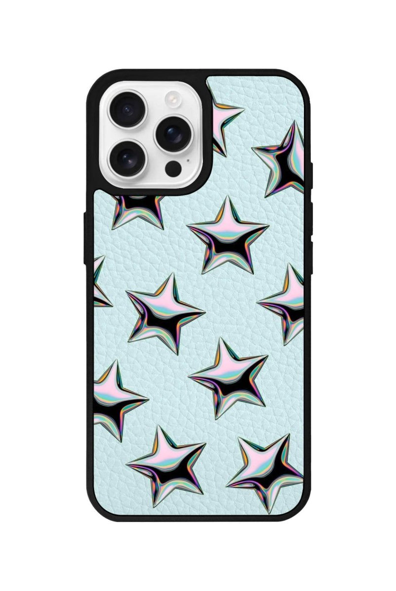 iPhone 16 Pro Stars Leather Vegan Deri Telefon Kılıfı Açık Mavi - SUMTHINCS