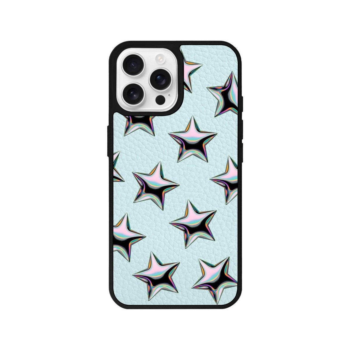 iPhone 16 Pro Stars Leather Vegan Deri Telefon Kılıfı Açık Mavi - SUMTHINCS
