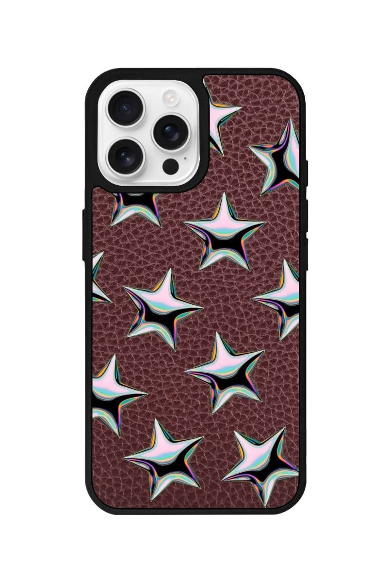 iPhone 16 Pro Stars Leather Vegan Deri Telefon Kılıfı Bordo - SUMTHINCS