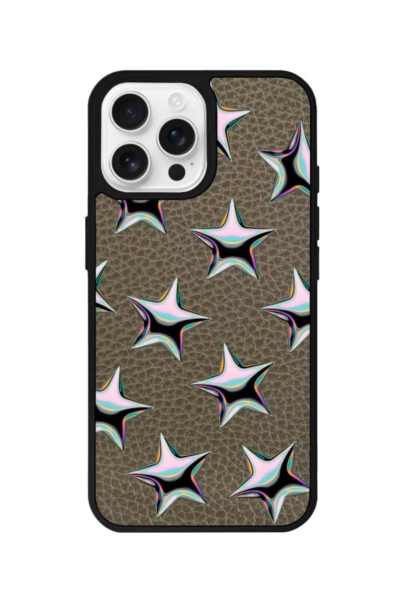 iPhone 16 Pro Stars Leather Vegan Deri Telefon Kılıfı Haki - SUMTHINCS
