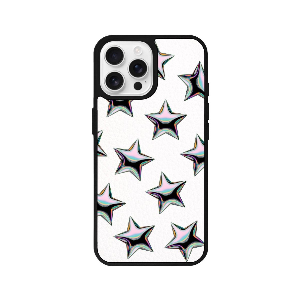 iPhone 16 Pro Stars Leather Vegan Deri Telefon Kılıfı Beyaz - SUMTHINCS