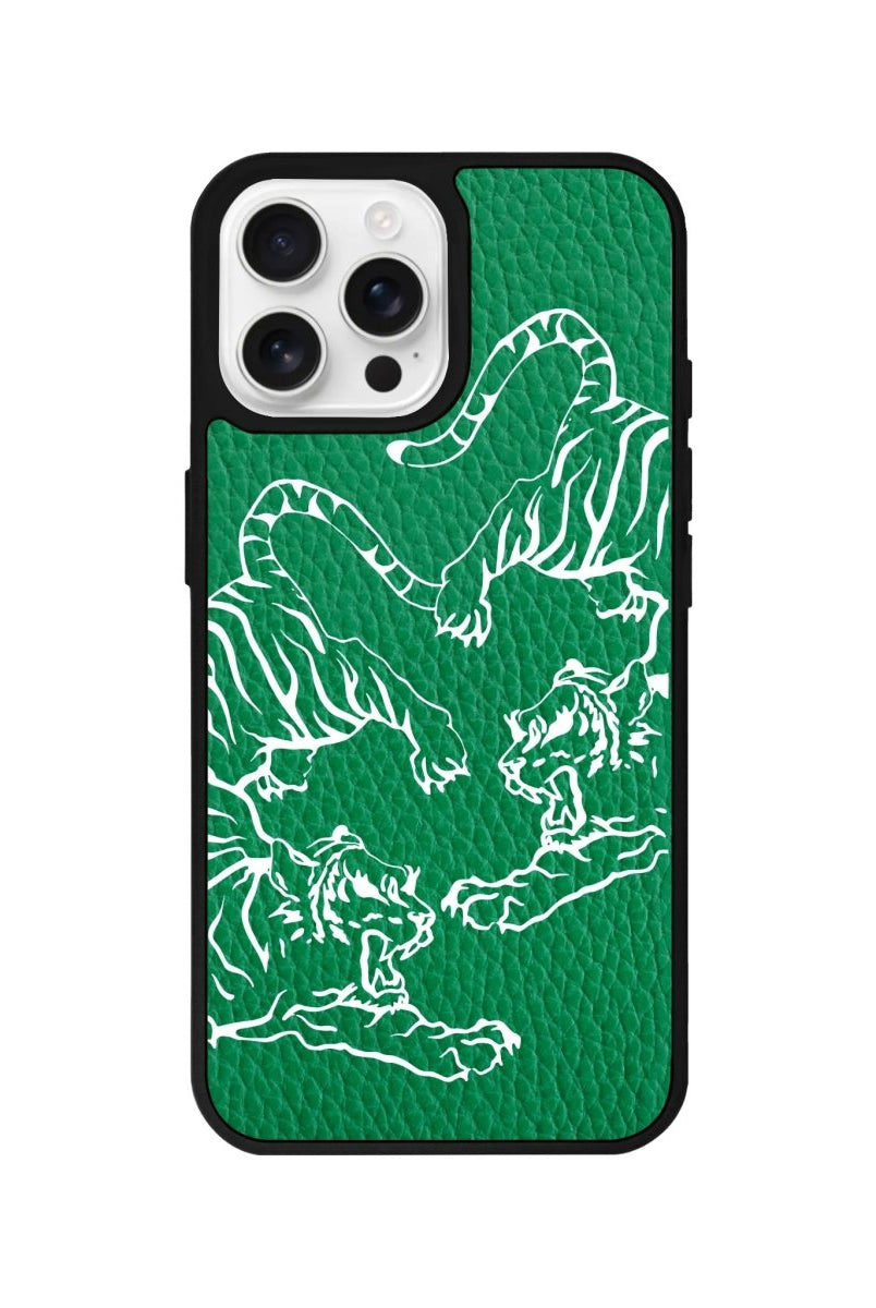 iPhone 16 Pro Tigers Leather Vegan Deri Telefon Kılıfı Yeşil - SUMTHINCS