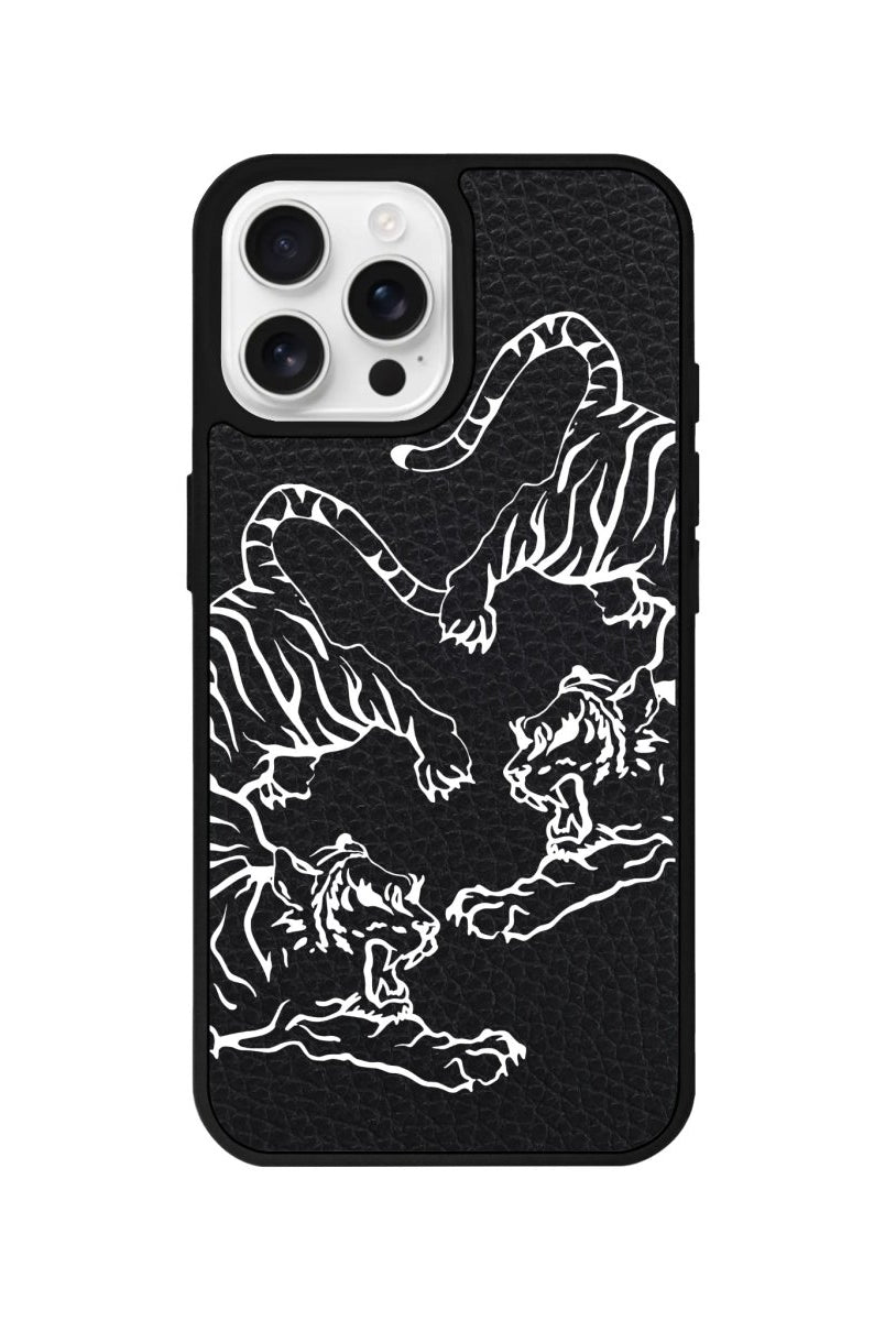 iPhone 16 Pro Tigers Leather Vegan Deri Telefon Kılıfı Siyah - SUMTHINCS