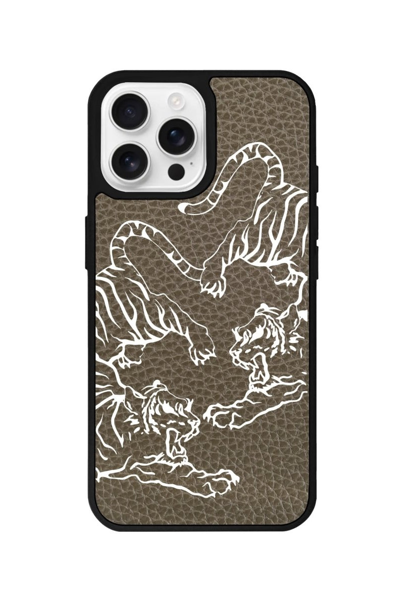 iPhone 16 Pro Tigers Leather Vegan Deri Telefon Kılıfı Haki - SUMTHINCS