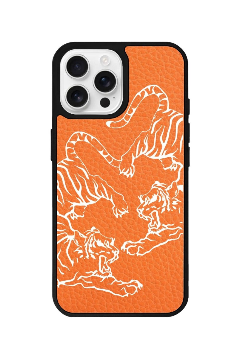 iPhone 16 Pro Tigers Leather Vegan Deri Telefon Kılıfı Turuncu - SUMTHINCS