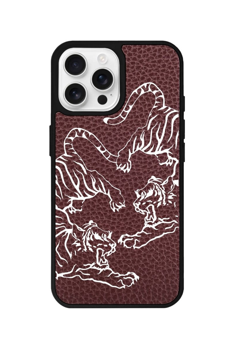 iPhone 16 Pro Tigers Leather Vegan Deri Telefon Kılıfı Bordo - SUMTHINCS