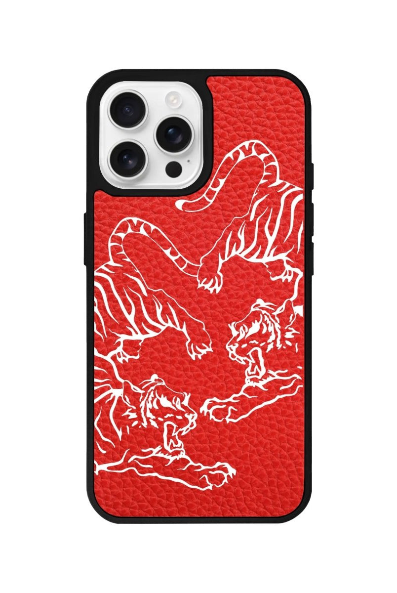 iPhone 16 Pro Tigers Leather Vegan Deri Telefon Kılıfı Kırmızı - SUMTHINCS