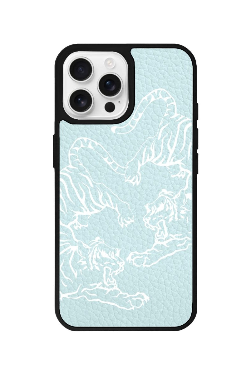 iPhone 16 Pro Tigers Leather Vegan Deri Telefon Kılıfı Açık Mavi - SUMTHINCS