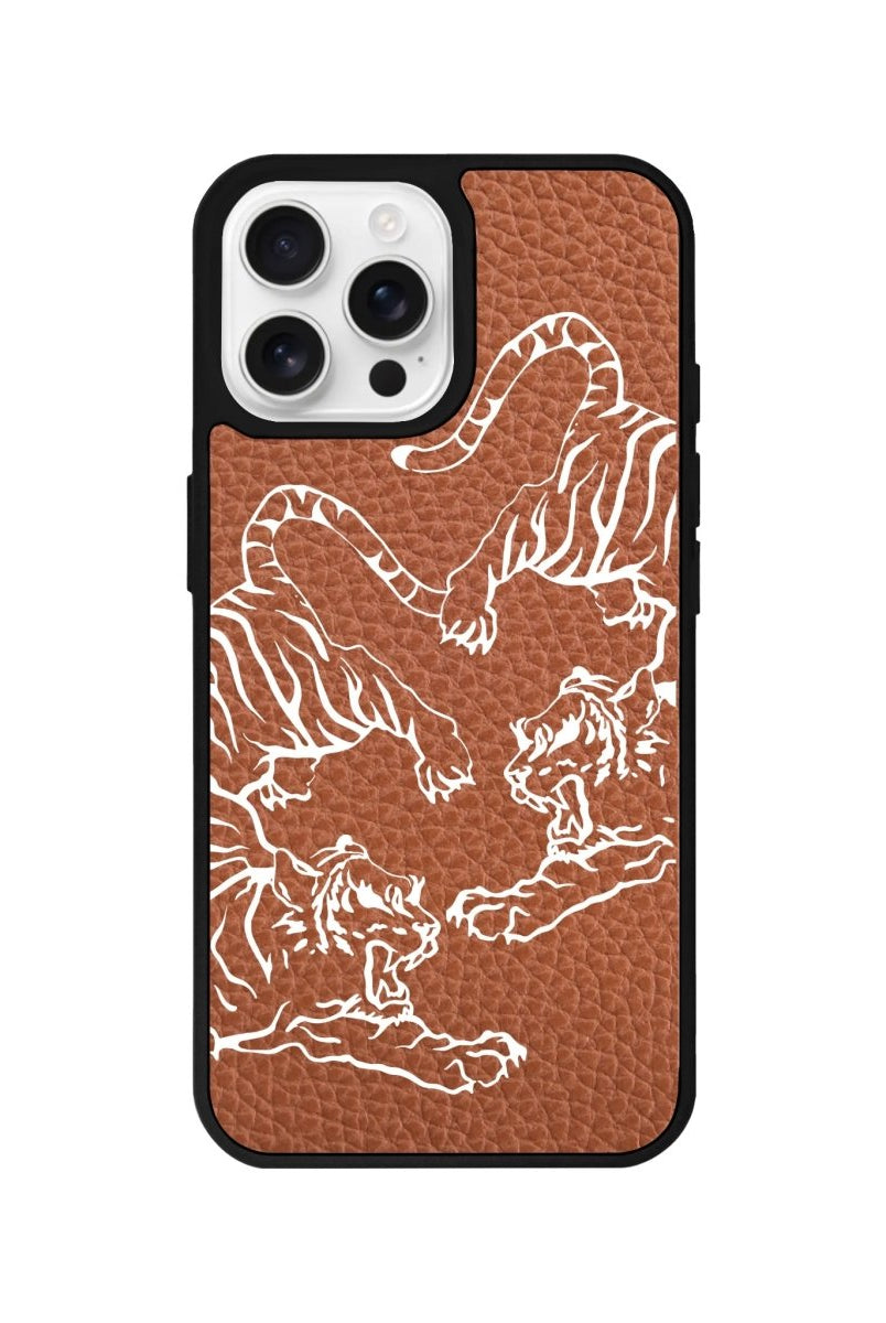 iPhone 16 Pro Tigers Leather Vegan Deri Telefon Kılıfı Kahverengi - SUMTHINCS