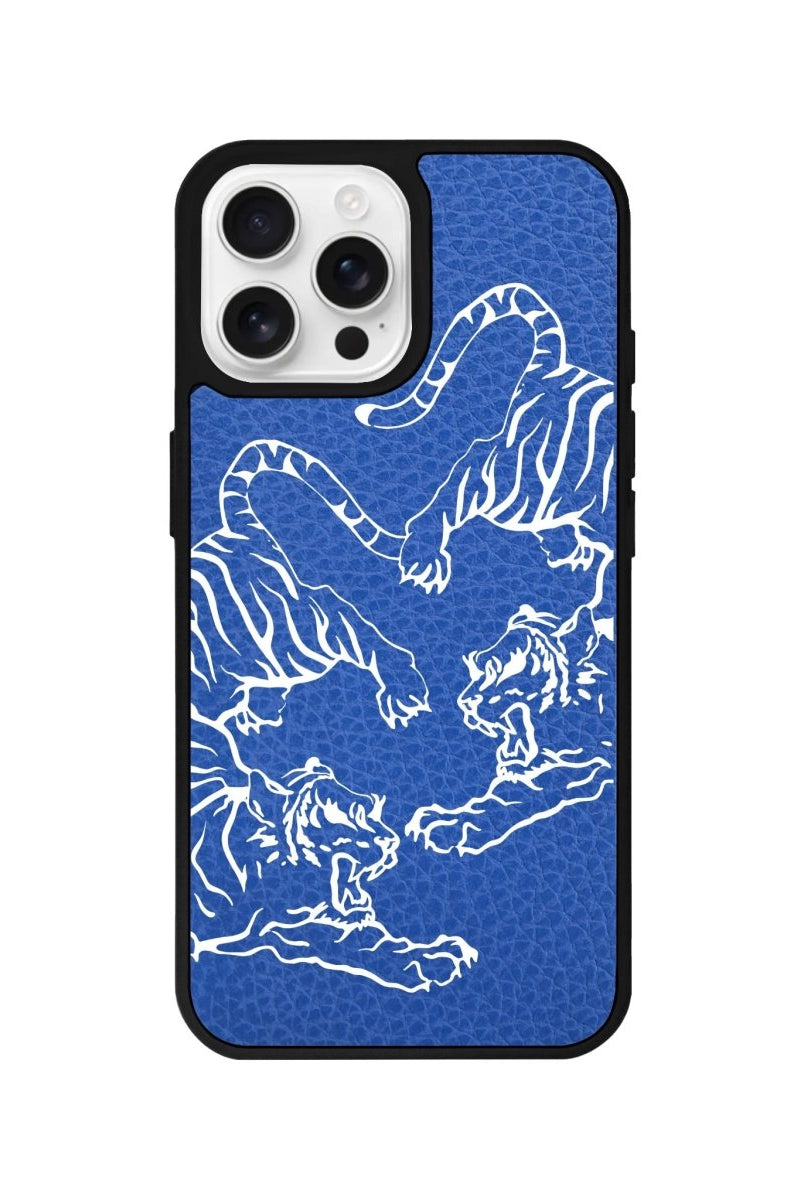 iPhone 16 Pro Tigers Leather Vegan Deri Telefon Kılıfı Mavi - SUMTHINCS