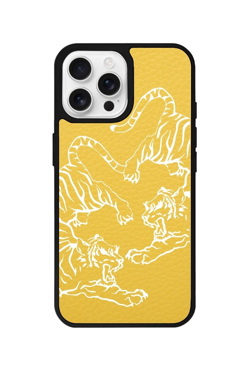 iPhone 16 Pro Tigers Leather Vegan Deri Telefon Kılıfı Sarı - SUMTHINCS