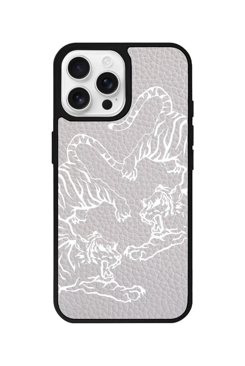 iPhone 16 Pro Tigers Leather Vegan Deri Telefon Kılıfı Gri - SUMTHINCS