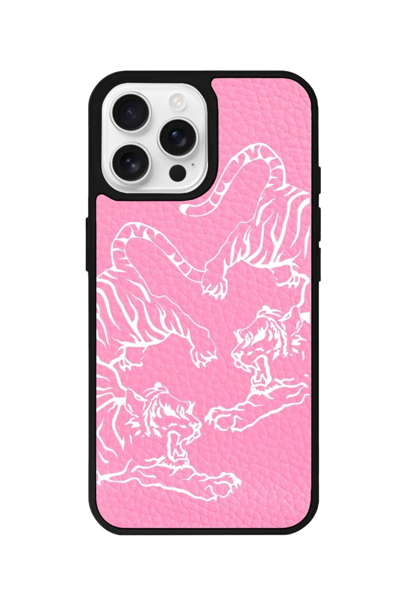 iPhone 16 Pro Tigers Leather Vegan Deri Telefon Kılıfı Pembe - SUMTHINCS