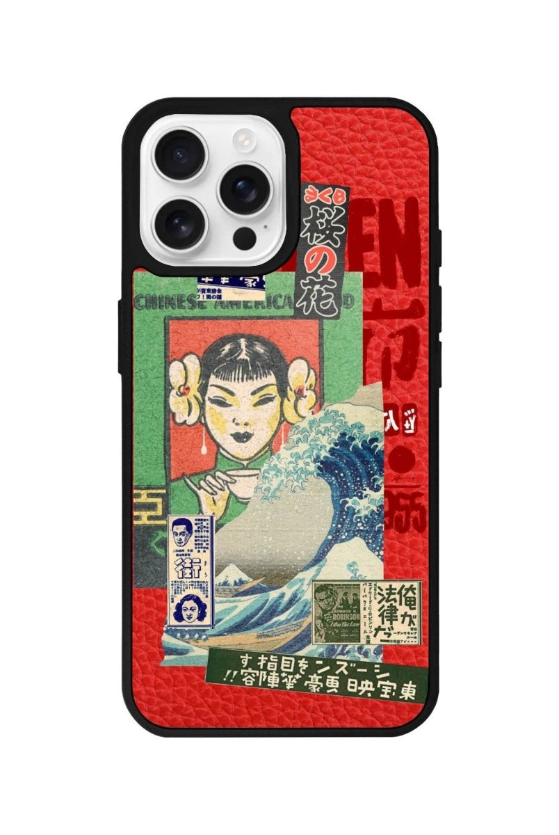 iPhone 16 Pro Vintage Poster Leather Vegan Deri Telefon Kılıfı Kırmızı - SUMTHINCS