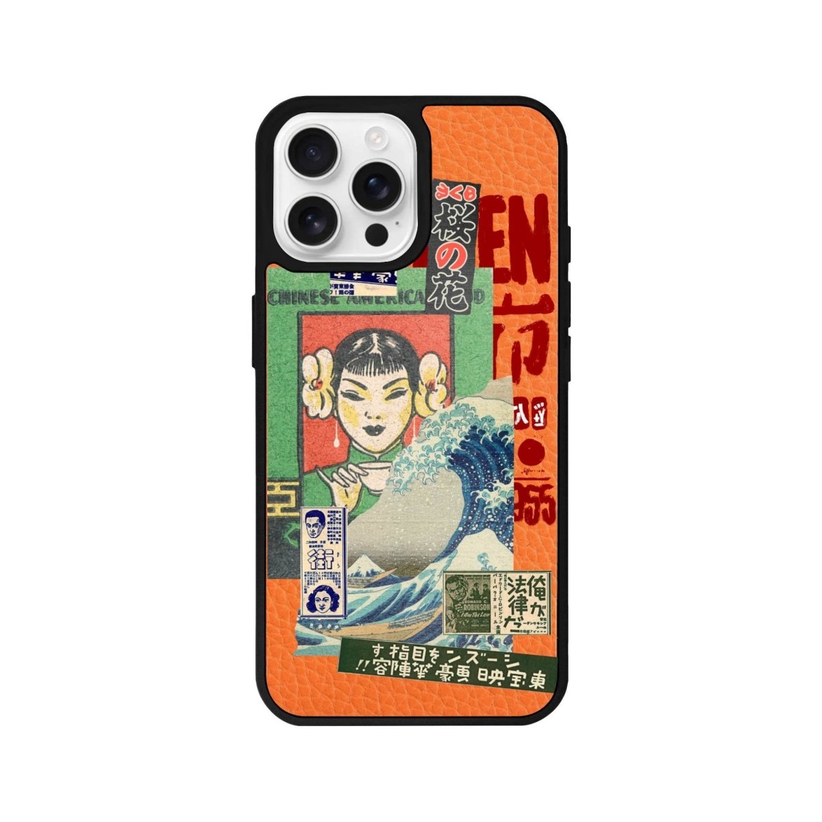 iPhone 16 Pro Vintage Poster Leather Vegan Deri Telefon Kılıfı Turuncu - SUMTHINCS