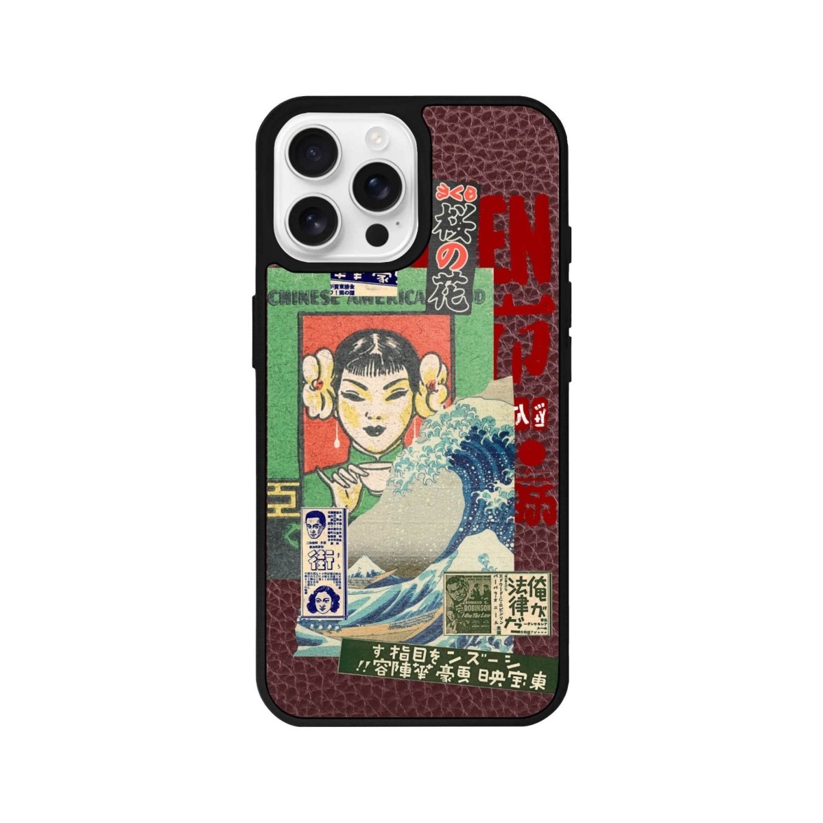 iPhone 16 Pro Vintage Poster Leather Vegan Deri Telefon Kılıfı Bordo - SUMTHINCS