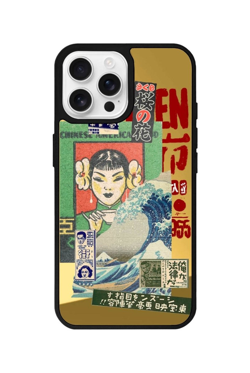 iPhone 16 Pro Vintage Poster Mirror Aynalı Telefon Kılıfı Altın - SUMTHINCS