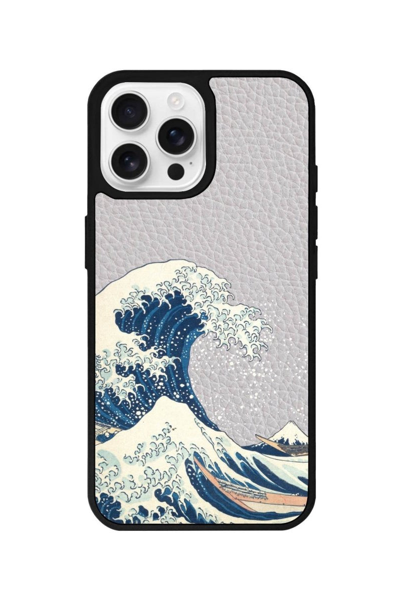 iPhone 16 Pro Waves Leather Vegan Deri Telefon Kılıfı Gri - SUMTHINCS