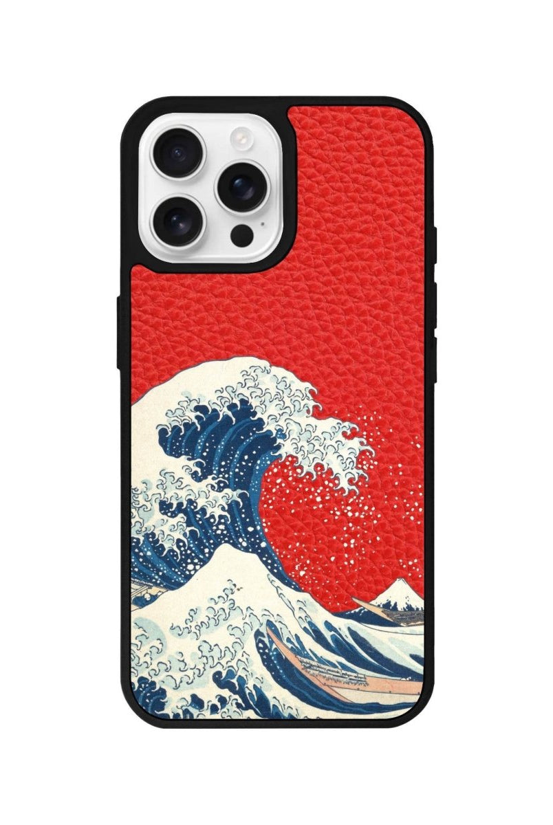 iPhone 16 Pro Waves Leather Vegan Deri Telefon Kılıfı Kırmızı - SUMTHINCS