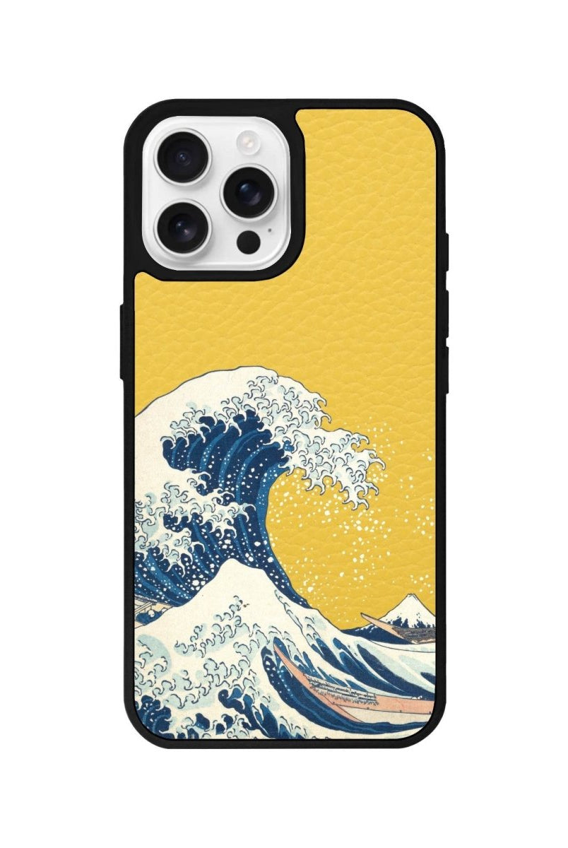 iPhone 16 Pro Waves Leather Vegan Deri Telefon Kılıfı Sarı - SUMTHINCS