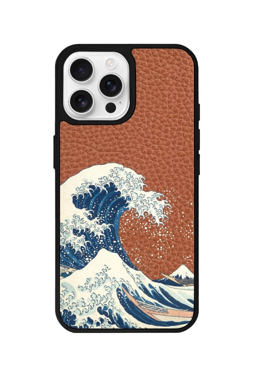 iPhone 16 Pro Waves Leather Vegan Deri Telefon Kılıfı Kahverengi - SUMTHINCS
