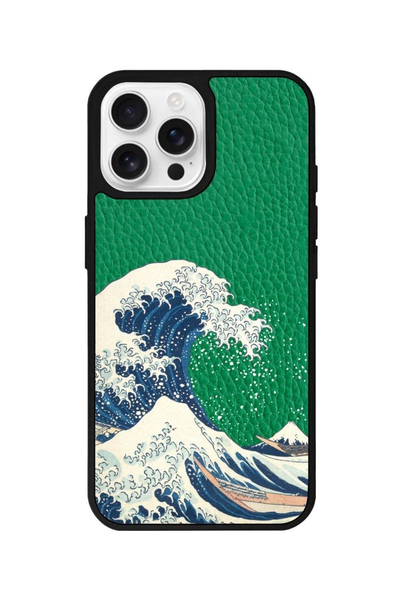 iPhone 16 Pro Waves Leather Vegan Deri Telefon Kılıfı Yeşil - SUMTHINCS