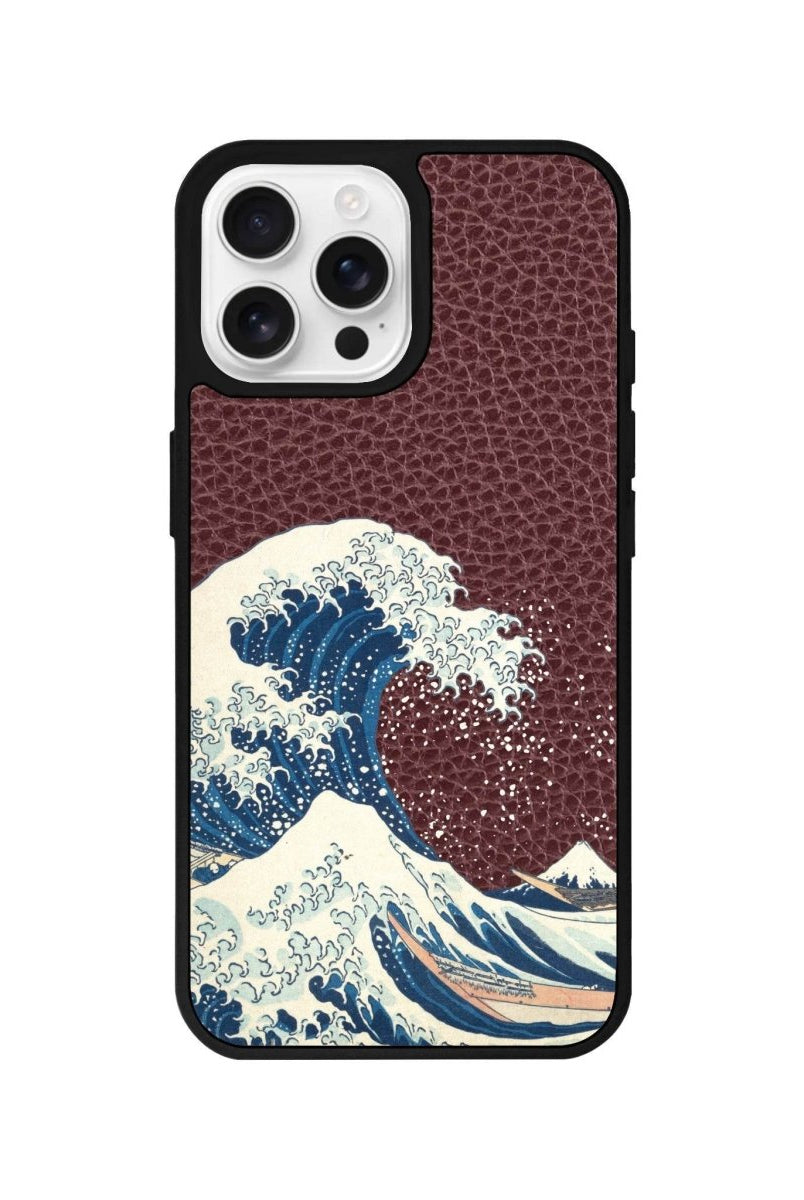 iPhone 16 Pro Waves Leather Vegan Deri Telefon Kılıfı Bordo - SUMTHINCS
