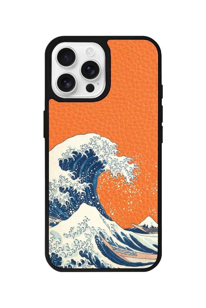 iPhone 16 Pro Waves Leather Vegan Deri Telefon Kılıfı Turuncu - SUMTHINCS