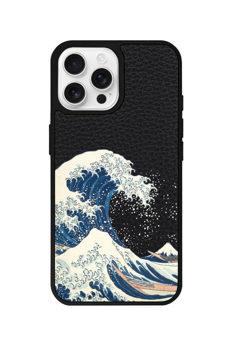 iPhone 16 Pro Waves Leather Vegan Deri Telefon Kılıfı Siyah - SUMTHINCS