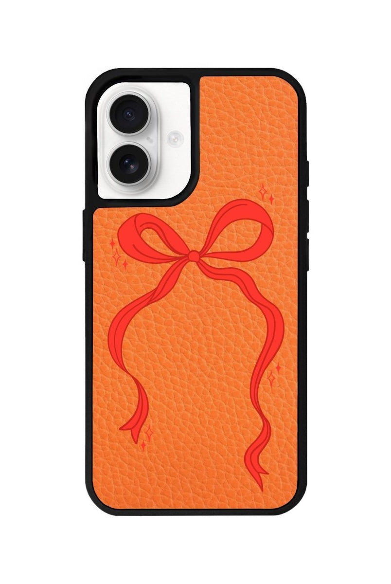 iPhone 16 Red Bow Leather Vegan Deri Telefon Kılıfı Turuncu - SUMTHINCS