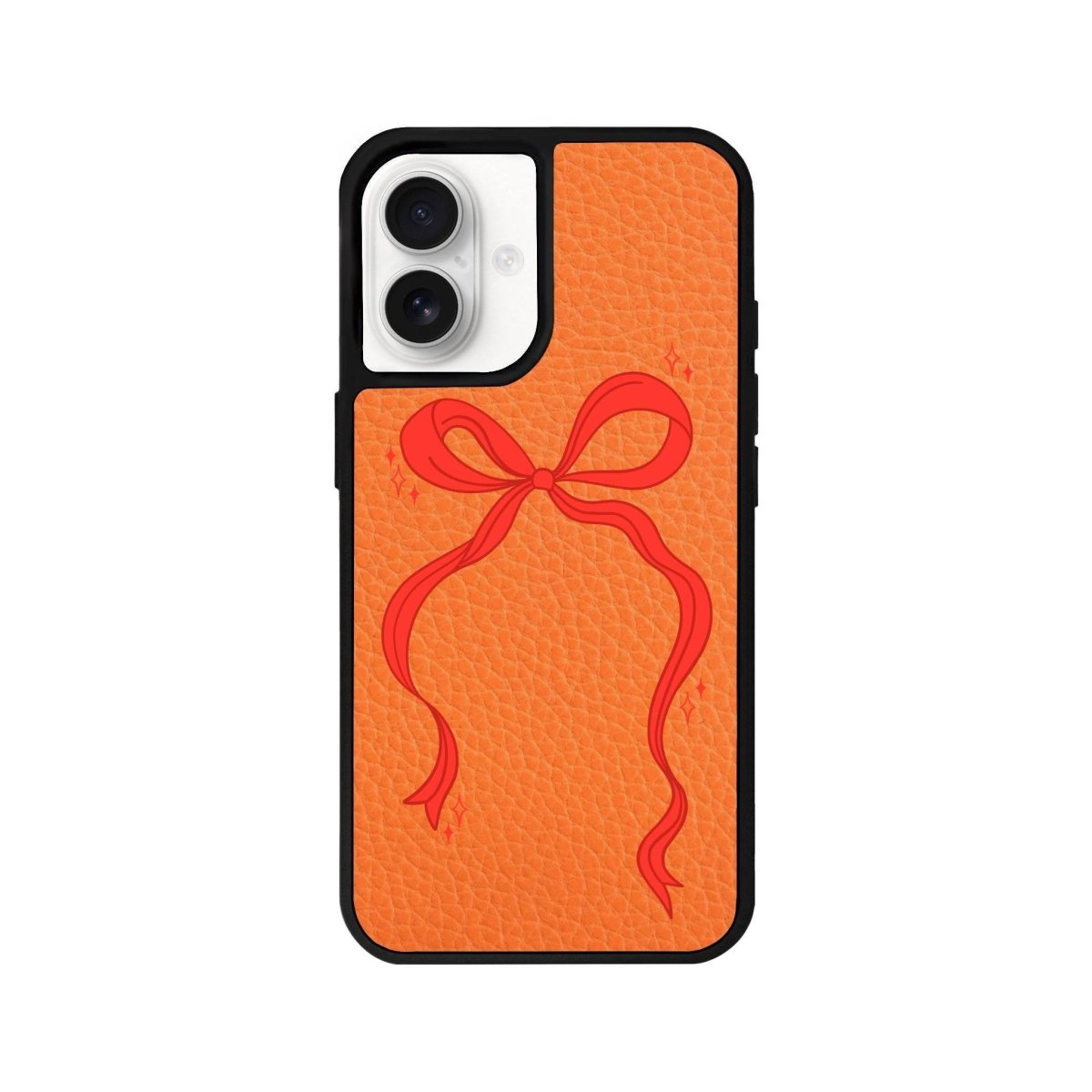 iPhone 16 Red Bow Leather Vegan Deri Telefon Kılıfı Turuncu - SUMTHINCS