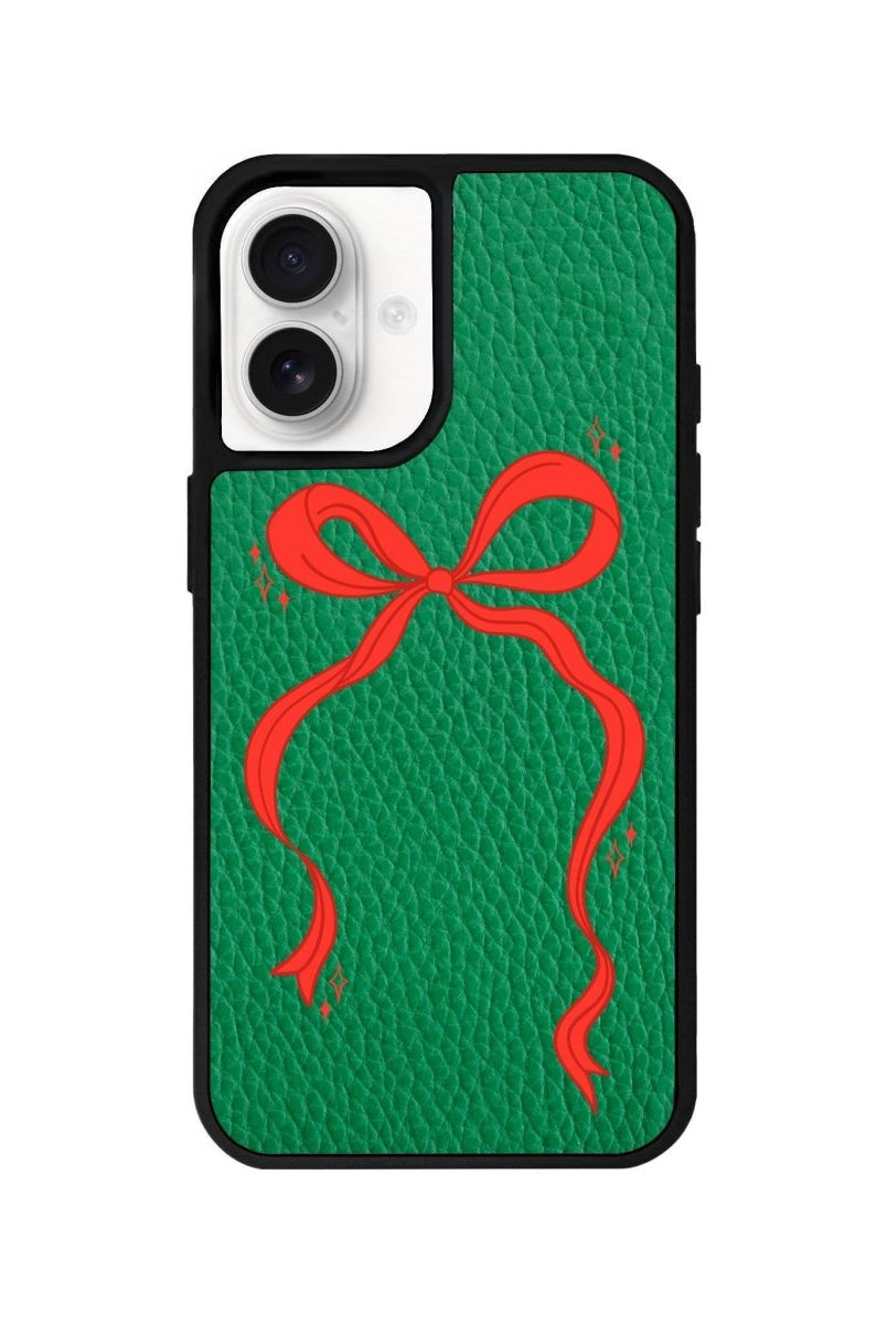 iPhone 16 Red Bow Leather Vegan Deri Telefon Kılıfı Yeşil - SUMTHINCS