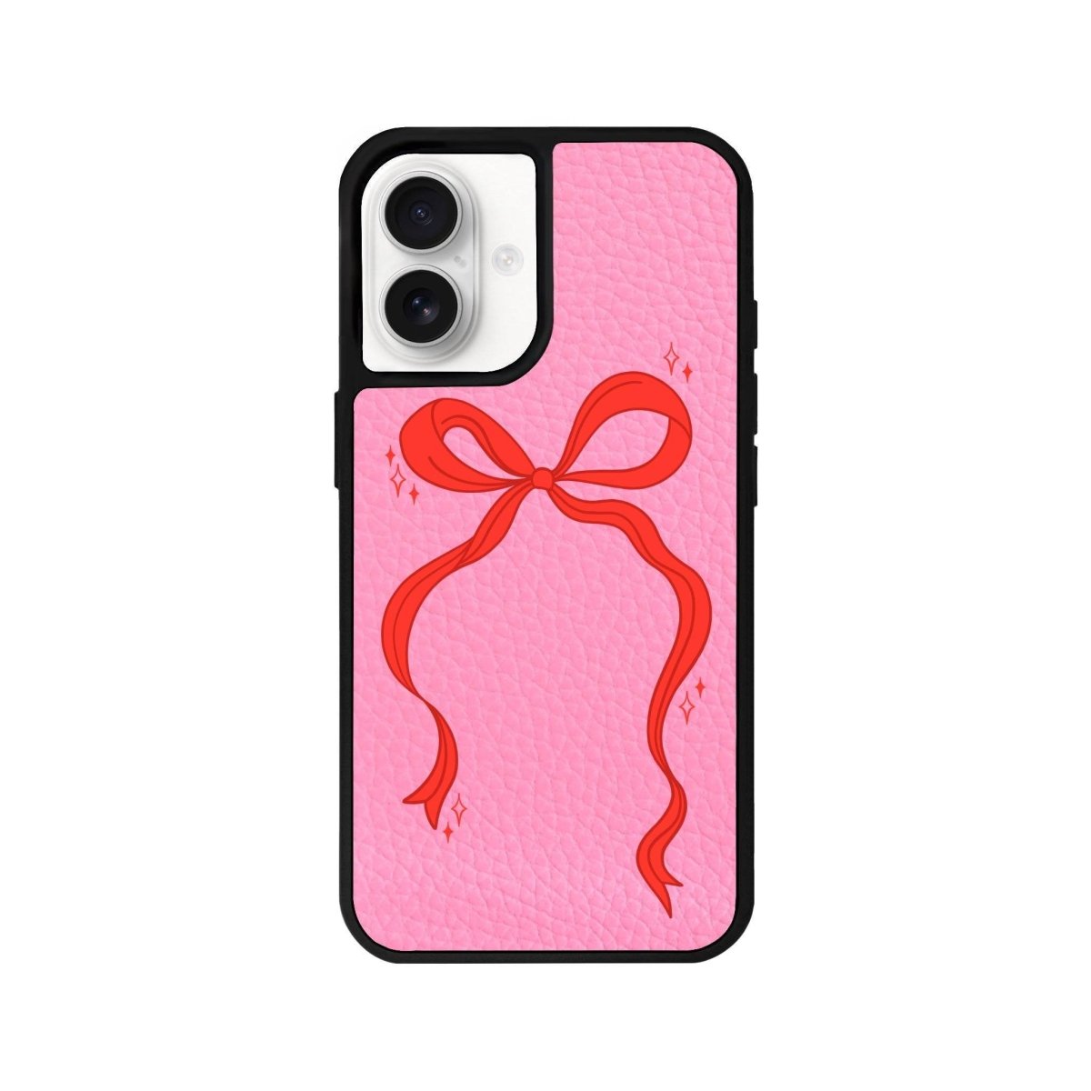 iPhone 16 Red Bow Leather Vegan Deri Telefon Kılıfı Pembe - SUMTHINCS
