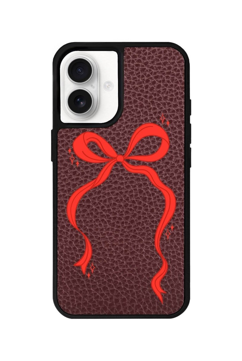 iPhone 16 Red Bow Leather Vegan Deri Telefon Kılıfı Bordo - SUMTHINCS