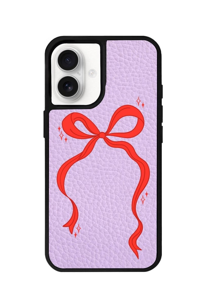 iPhone 16 Red Bow Leather Vegan Deri Telefon Kılıfı Lila - SUMTHINCS