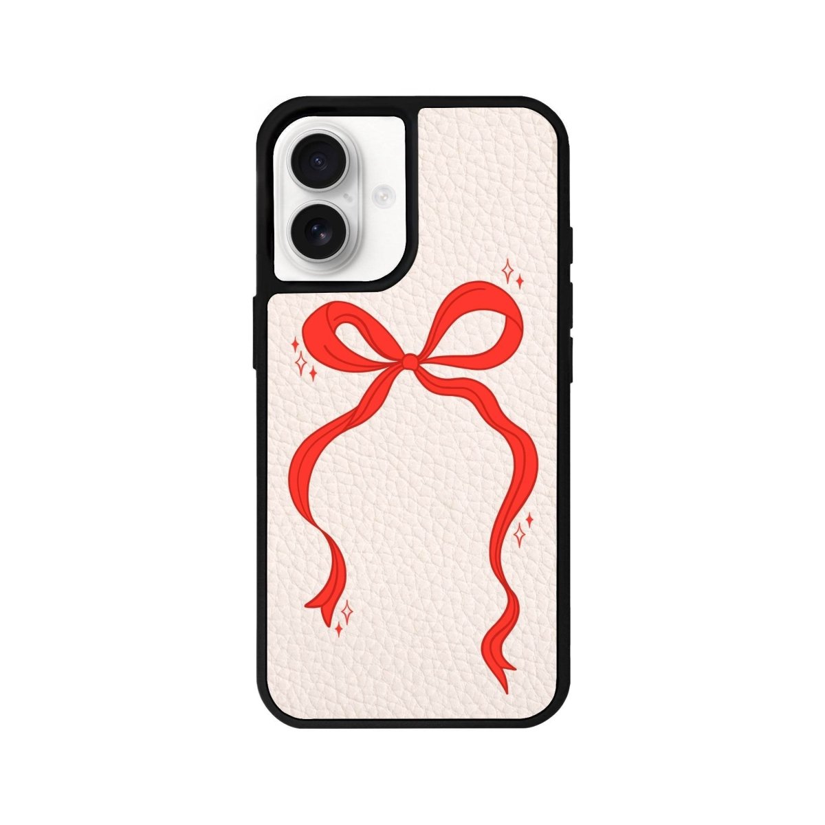iPhone 16 Red Bow Leather Vegan Deri Telefon Kılıfı Bej - SUMTHINCS