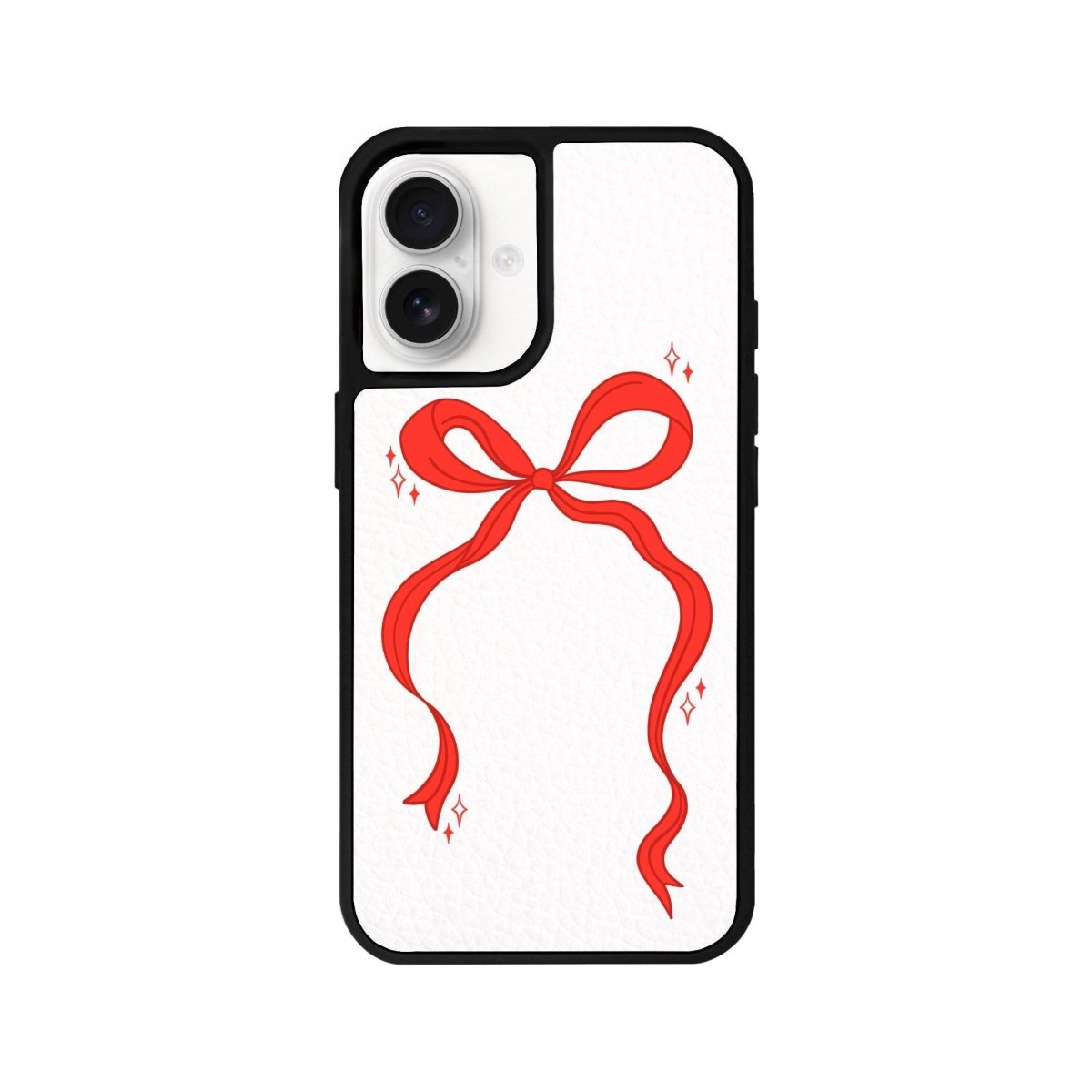 iPhone 16 Red Bow Leather Vegan Deri Telefon Kılıfı Beyaz - SUMTHINCS
