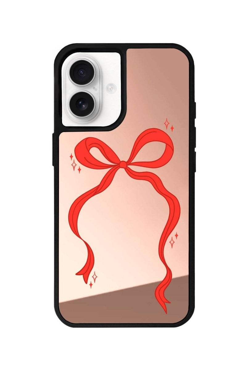 iPhone 16 Red Bow Mirror Aynalı Telefon Kılıfı Metalik Pembe - SUMTHINCS
