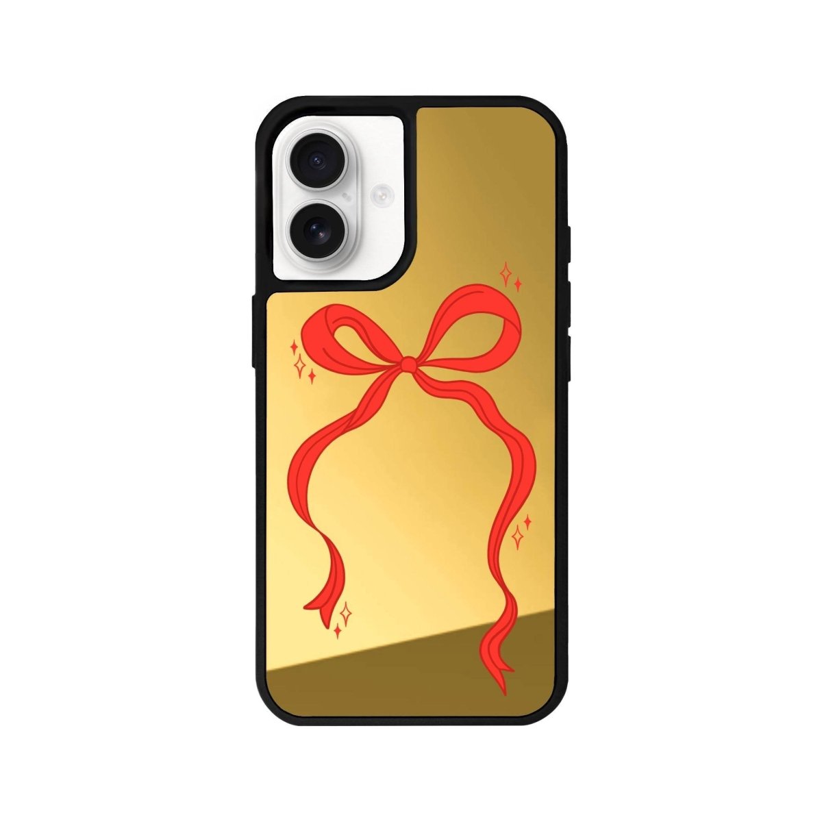 iPhone 16 Red Bow Mirror Aynalı Telefon Kılıfı Altın - SUMTHINCS