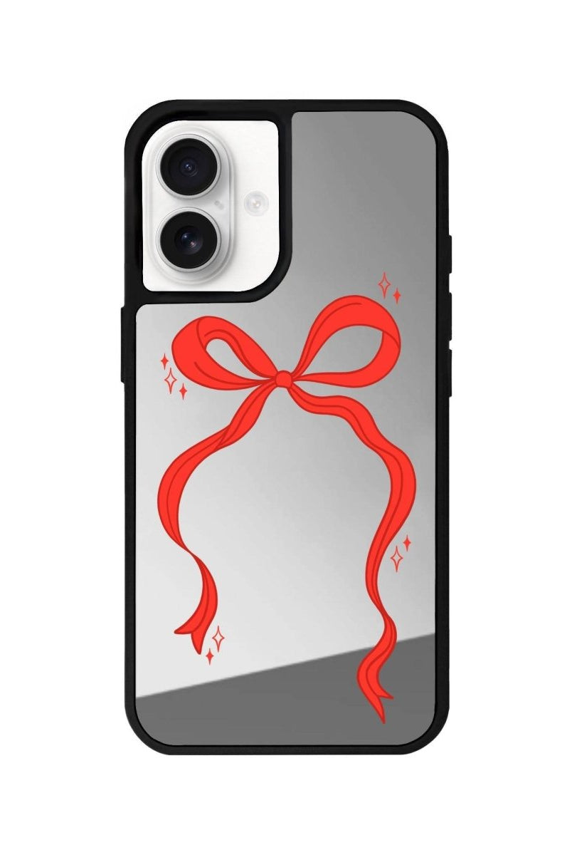 iPhone 16 Red Bow Mirror Aynalı Telefon Kılıfı Gümüş - SUMTHINCS