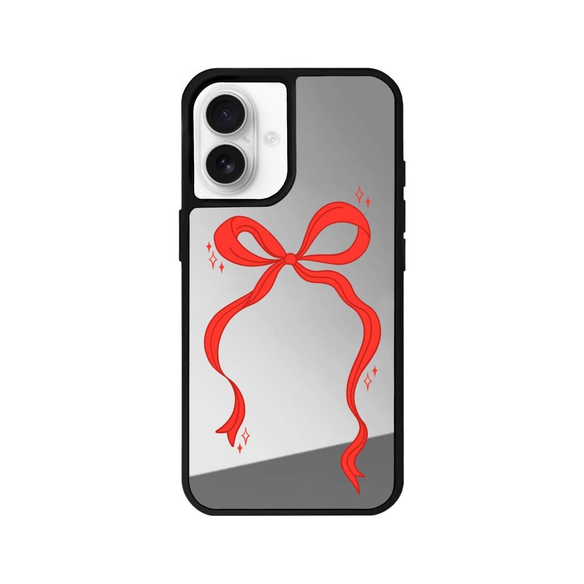 iPhone 16 Red Bow Mirror Aynalı Telefon Kılıfı Gümüş - SUMTHINCS