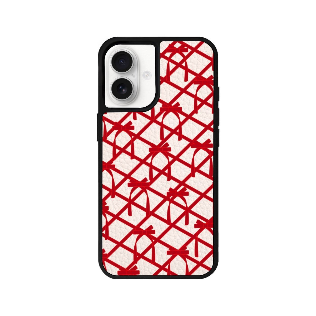 iPhone 16 Ribbon Grid Leather Vegan Deri Telefon Kılıfı Bej - SUMTHINCS